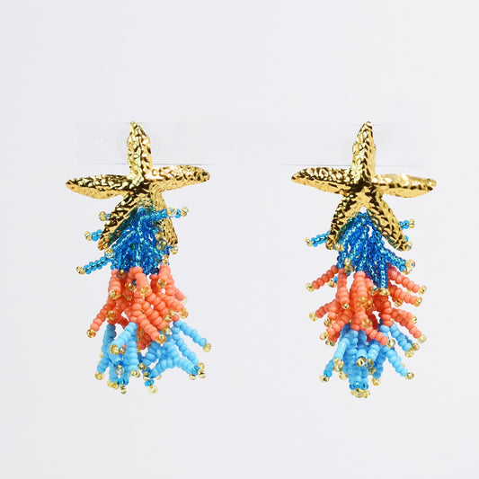 Coastal Star Coral/Blue Earrings