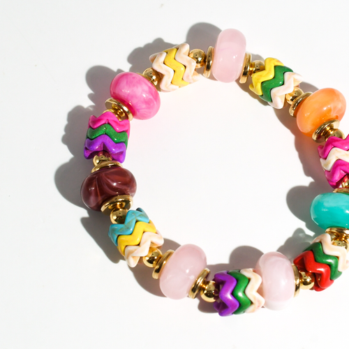 colorful gemstone jewelry, beaded fashion bracelet, gold or silver tone accessory, handcrafted beaded piece, trendy boho chic jewelry, vibrant statement wristwear, artisan handmade design, everyday stackable accessory, fashion jewelry for women, premium jewelry gift idea, boutique style wristwear, elevated modern jewelry