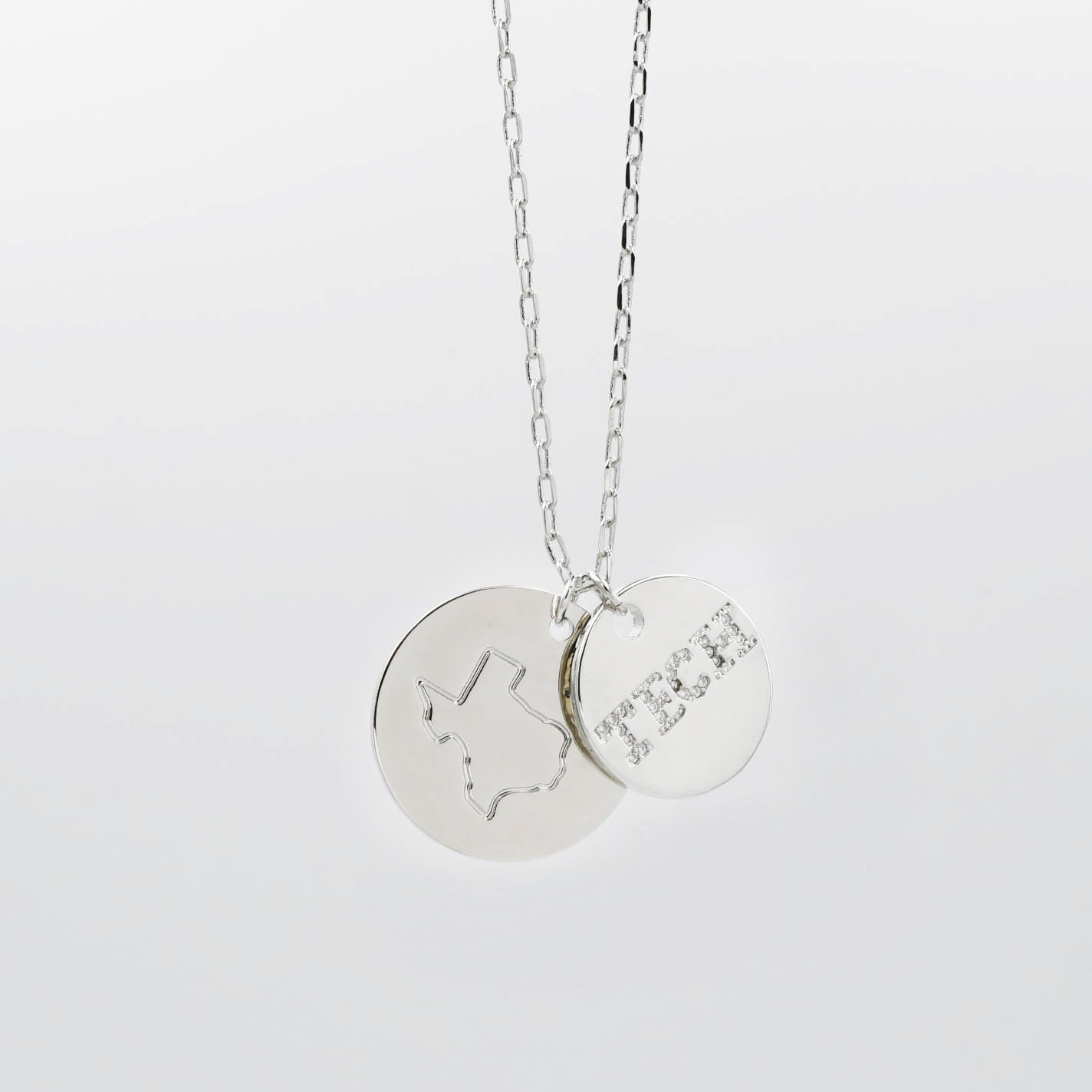 Texas Tech Double Circle Map Necklace Silver T31