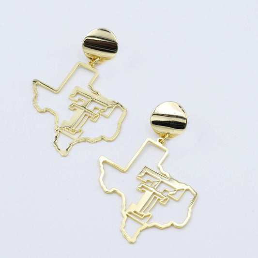 Texas Tech Map Earrings Gold T29