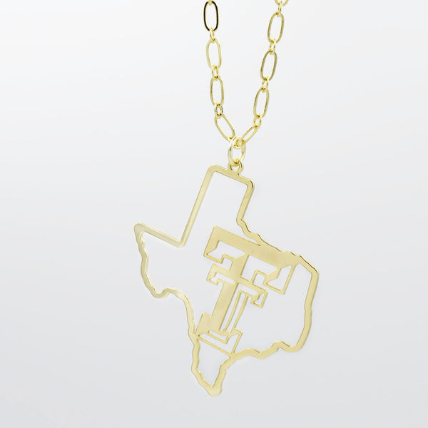 Texas Tech Map Necklace Gold T33