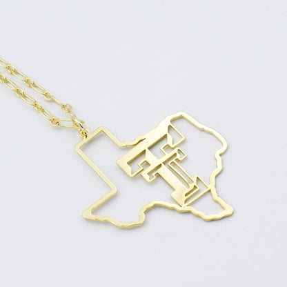 Texas Tech Map Necklace Gold T33