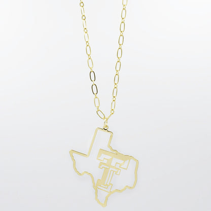 Texas Tech Map Necklace Gold T33