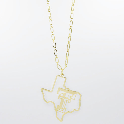 Texas Tech Map Necklace Gold T33