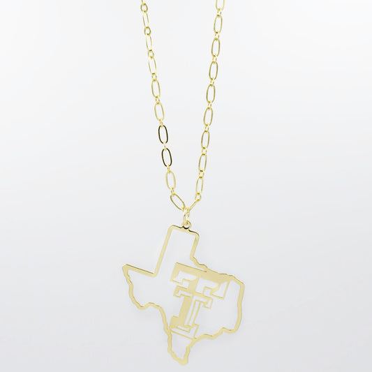 Texas Tech Map Necklace Gold T33