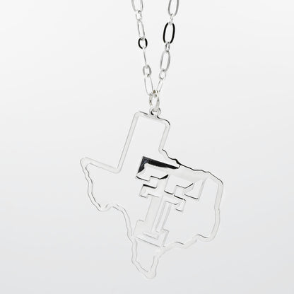 Texas Tech Map Necklace Silver T33