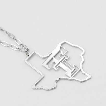 Texas Tech Map Necklace Silver T33