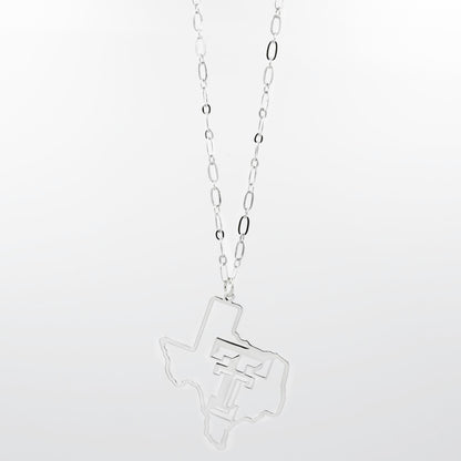 Texas Tech Map Necklace Silver T33