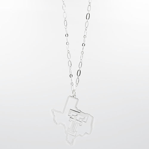 Texas Tech Map Necklace Silver T33