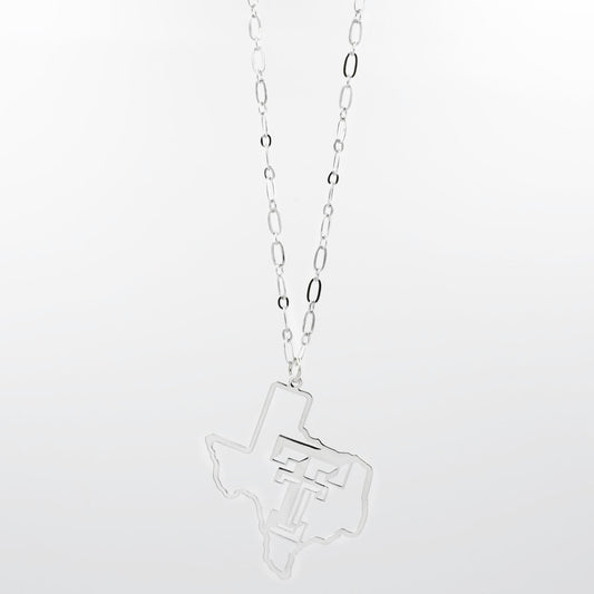 Texas Tech Map Necklace Silver T33