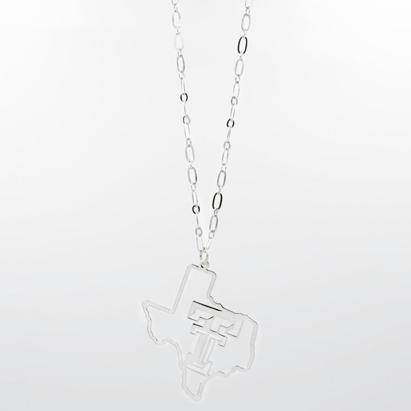 Texas Tech Map Necklace Silver T33