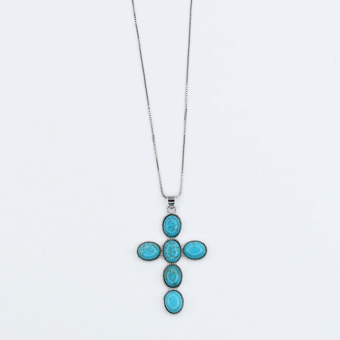 Turquoise Faith Cross Silver Necklace
