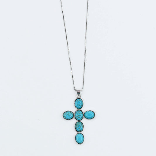 Turquoise Faith Cross Silver Necklace