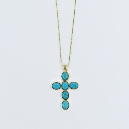 Turquoise Faith Cross Gold Necklace