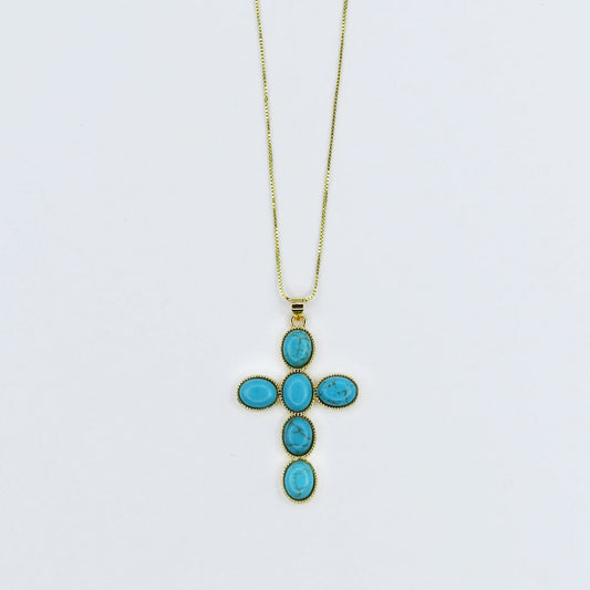 Turquoise Faith Cross Gold Necklace