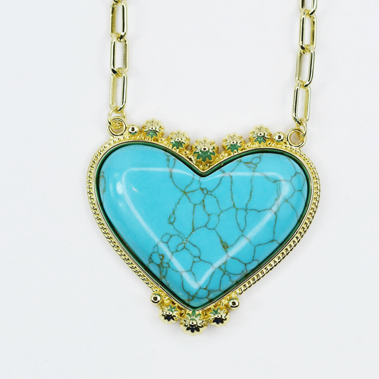Turquoise Heart Treasure Gold Necklace
