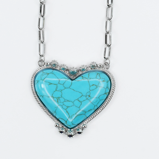 Turquoise Heart Treasure Silver Necklace
