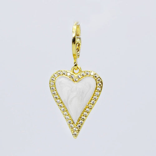 White Crystal Heart Charm CH-316