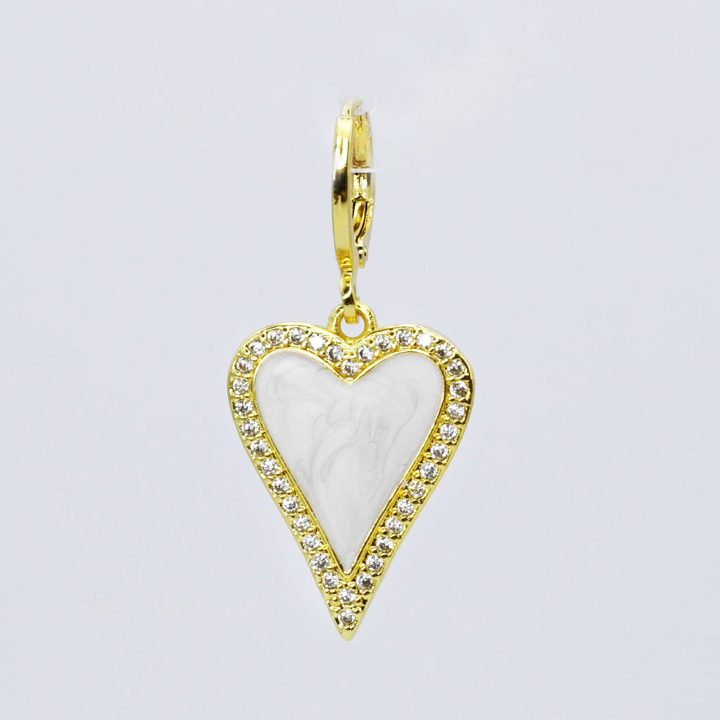 White Crystal Heart Charm CH-316