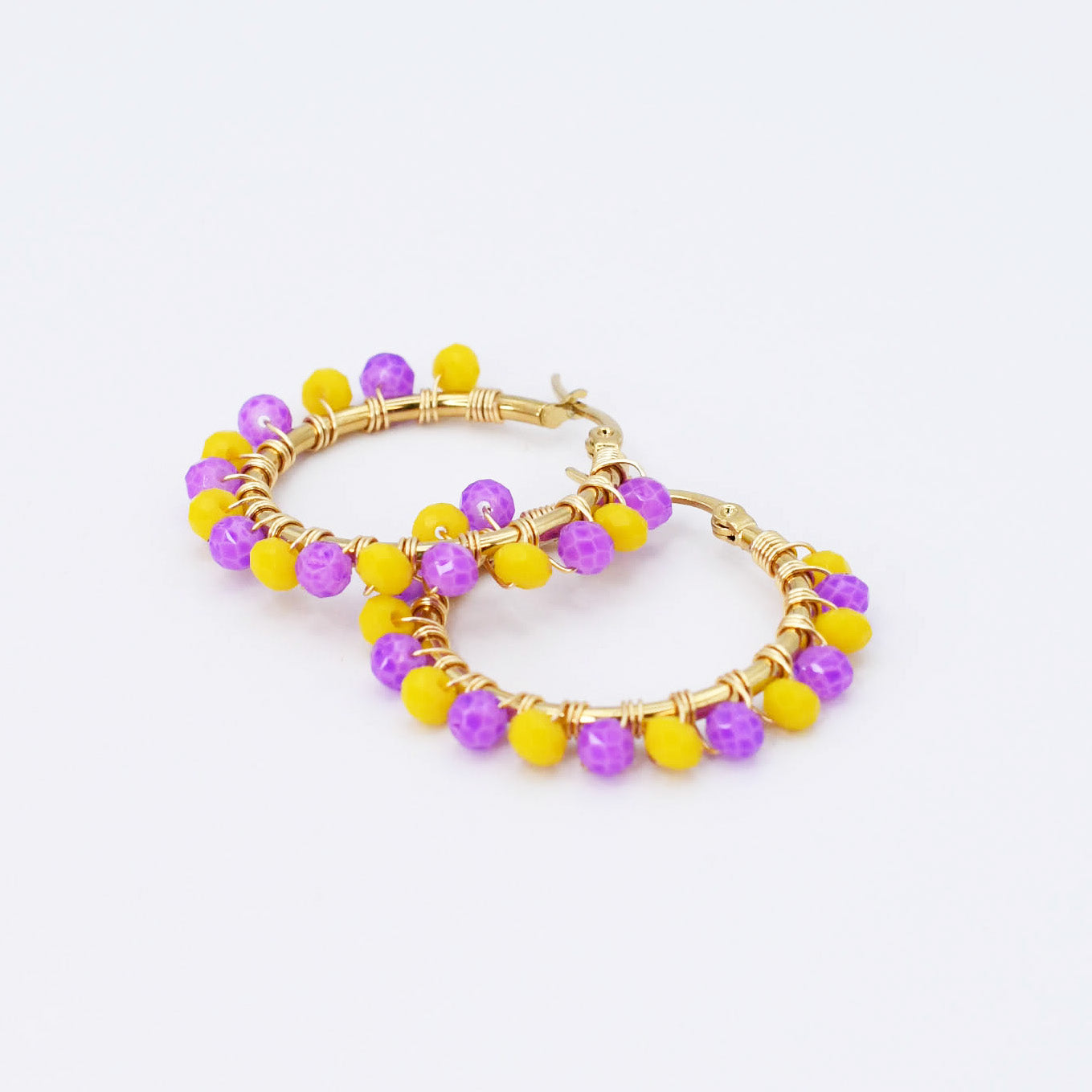 Small Yellow/Purple Beaded Hoop D52