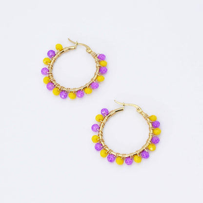 Small Yellow/Purple Beaded Hoop D52