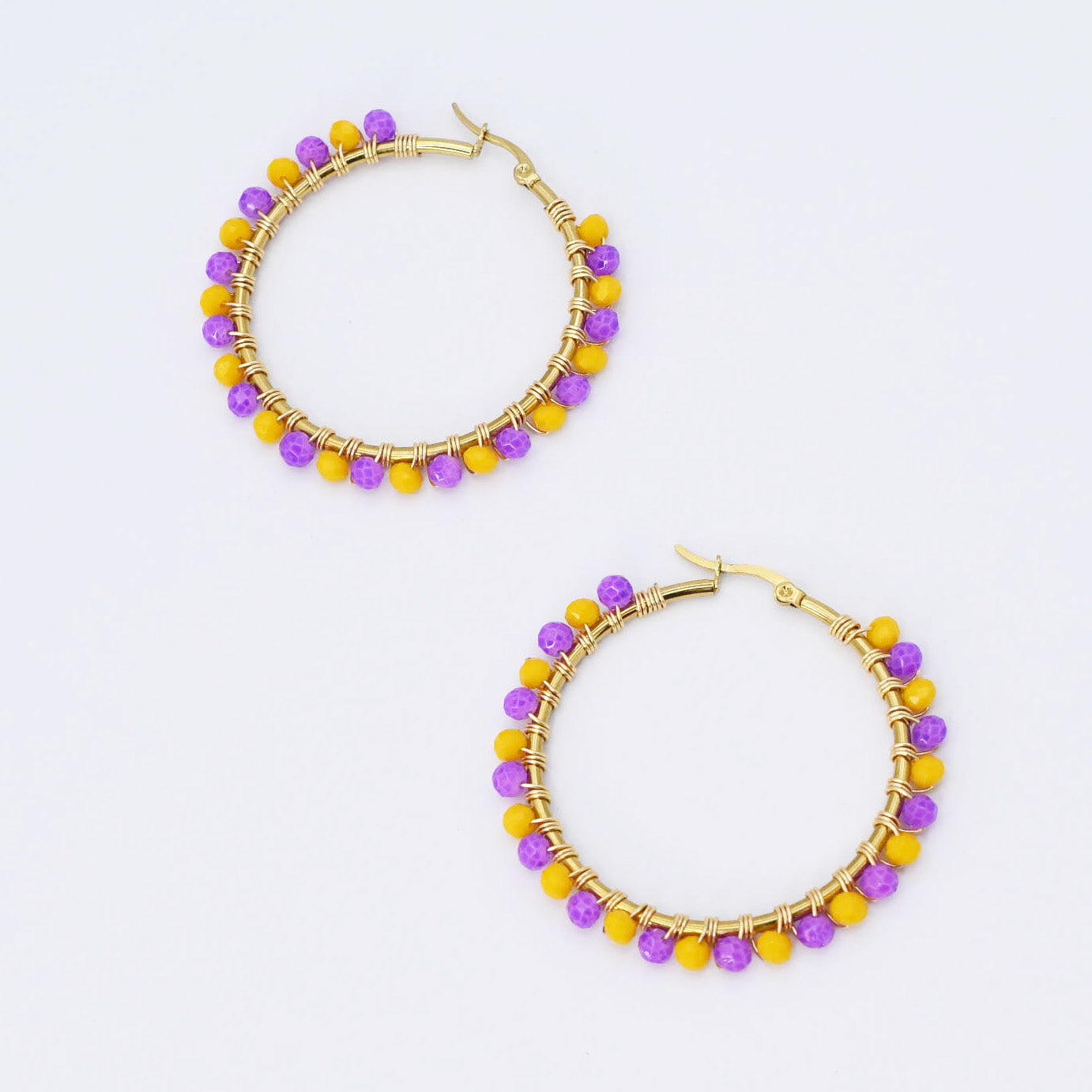 Yellow/Purple Beaded Hoop D54