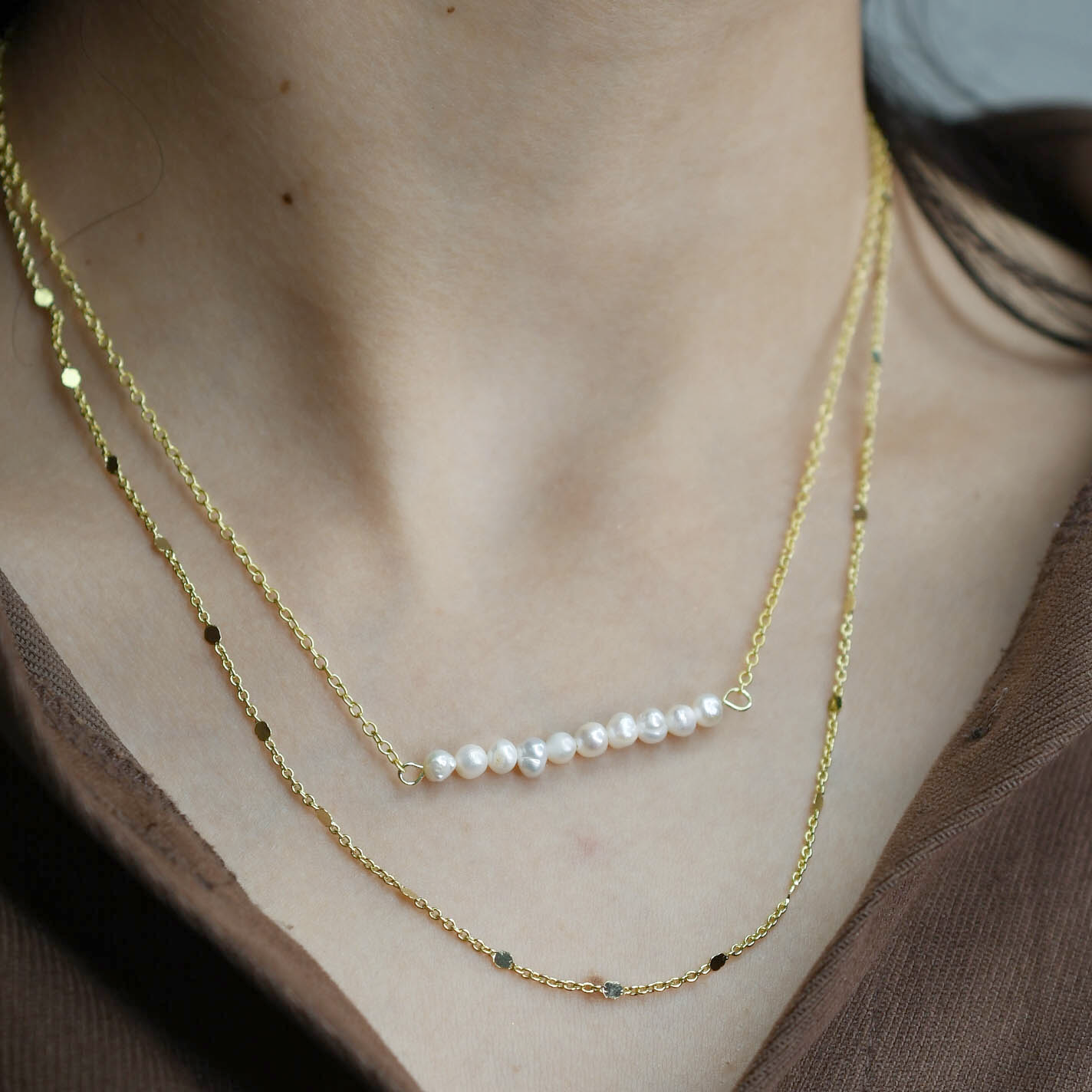 Pearl Bar Layer Necklace I-18