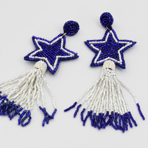 Blue Star and Tassel Earrings S43