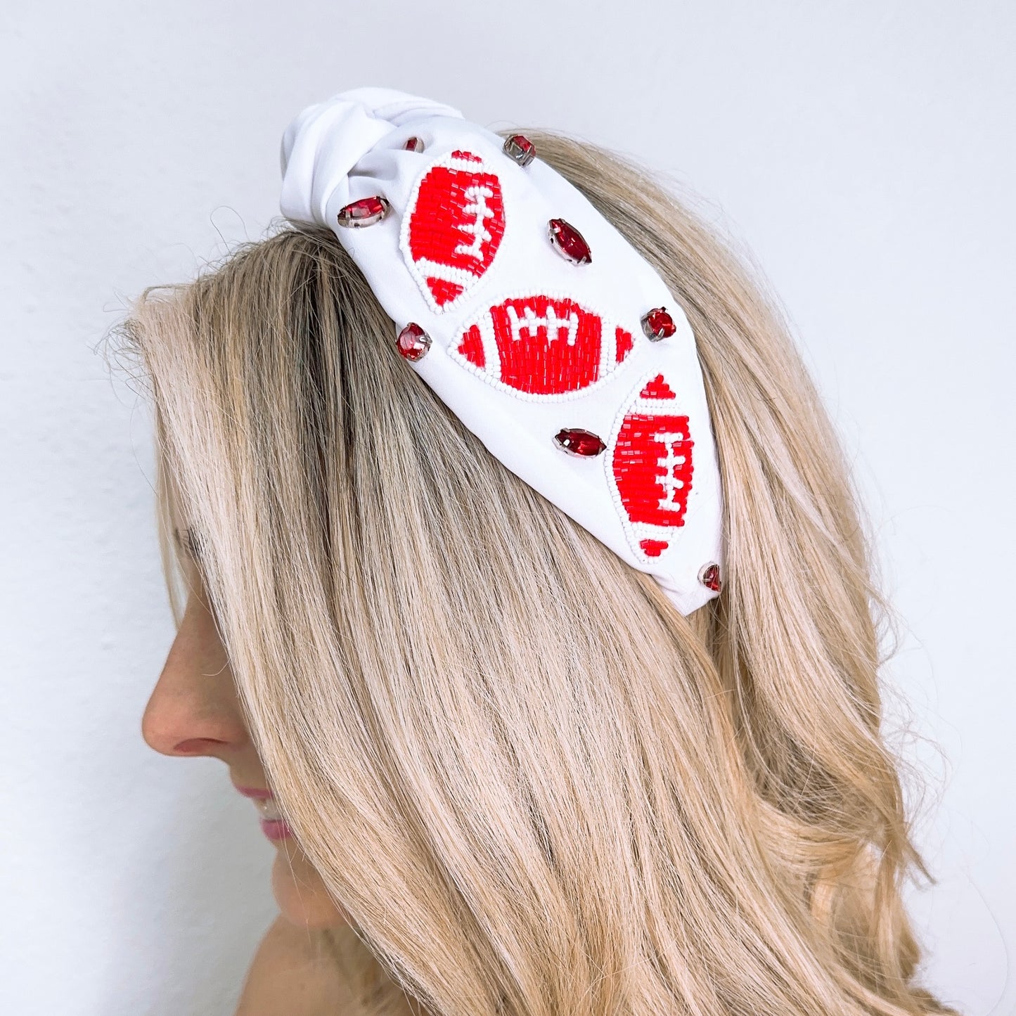 White/Red Football Headband U52