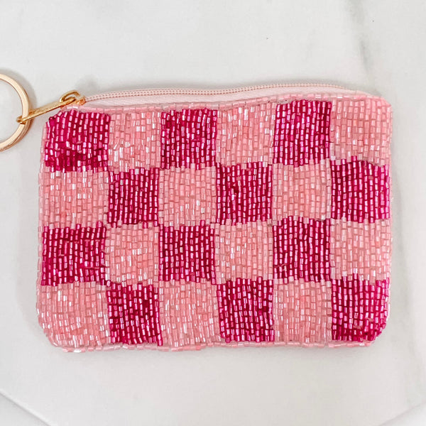 Checkered Pink Keychain Pouch