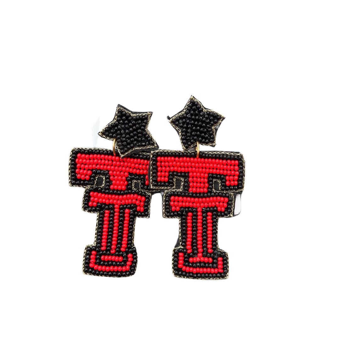 Double Texas Tech Beaded Earrings T8