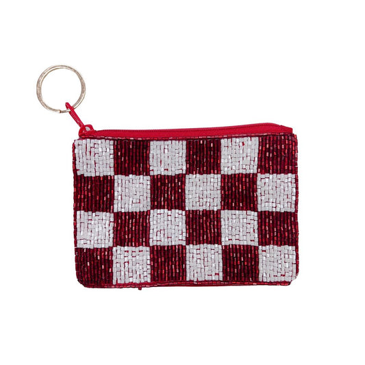 Checkered Maroon/White Keychain Pouch V5