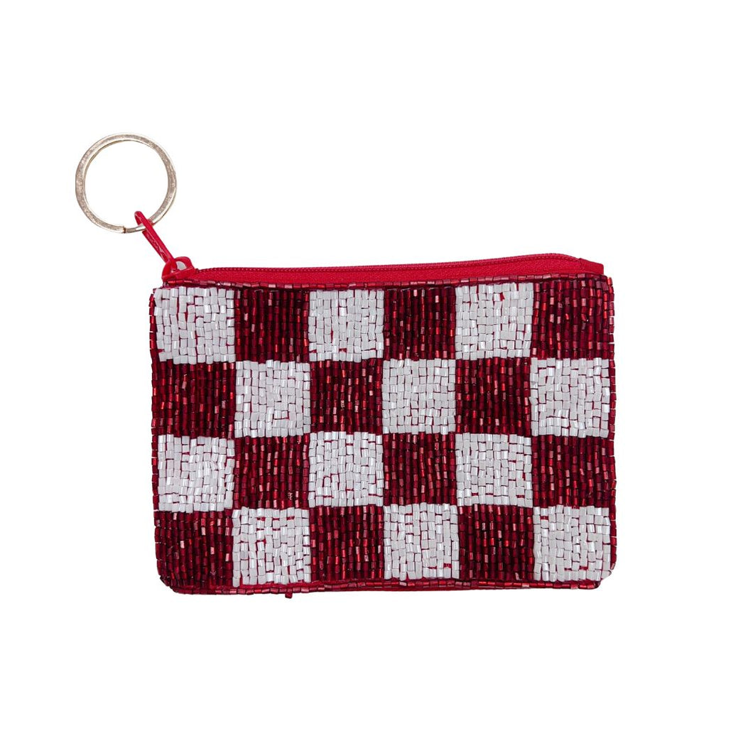 Checkered Maroon/White Keychain Pouch