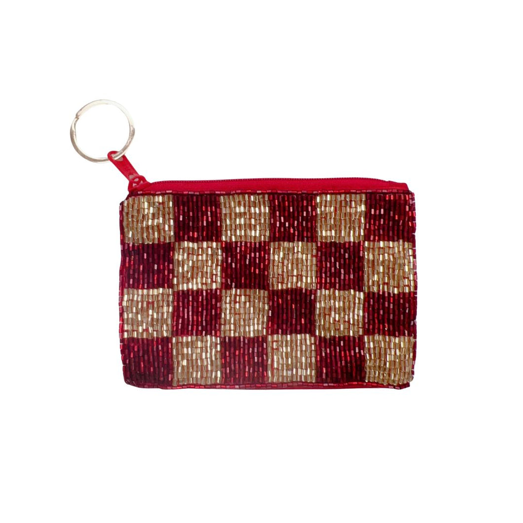 Checkered Maroon/Gold Keychain Pouch