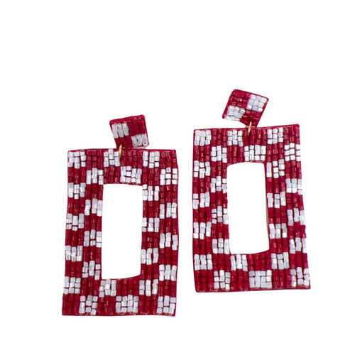 Checkered Maroon/White Earrings S15