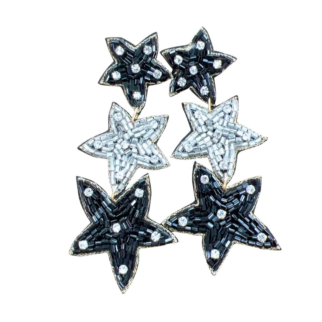 Black/Silver Star Earrings S2