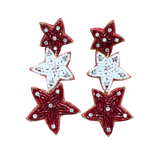 Maroon/White Star Earrings S9