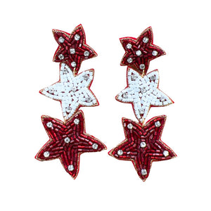 Maroon/White Star Earrings