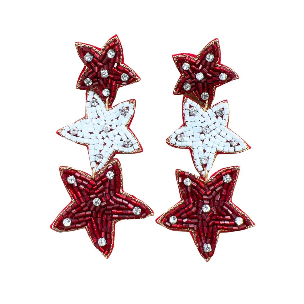 Maroon/White Star Earrings
