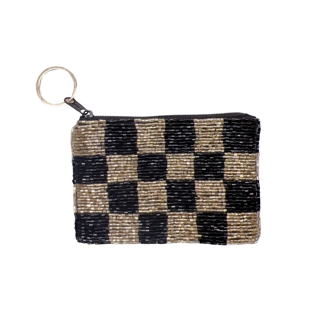 Checkered Black/Gold Keychain Pouch