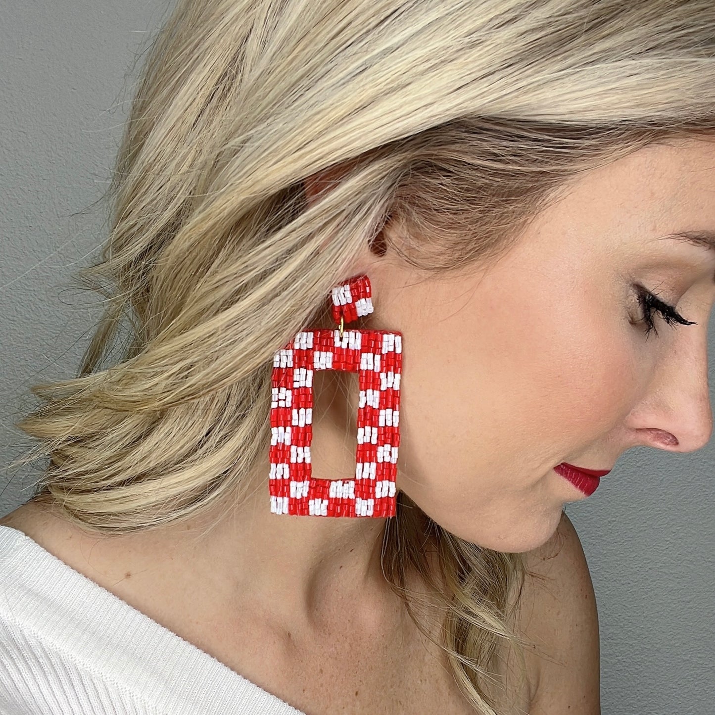 Checkered Red/White Earrings S14