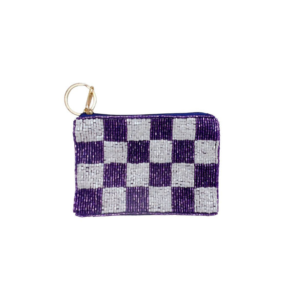 Checkered Purple/White Keychain Pouch