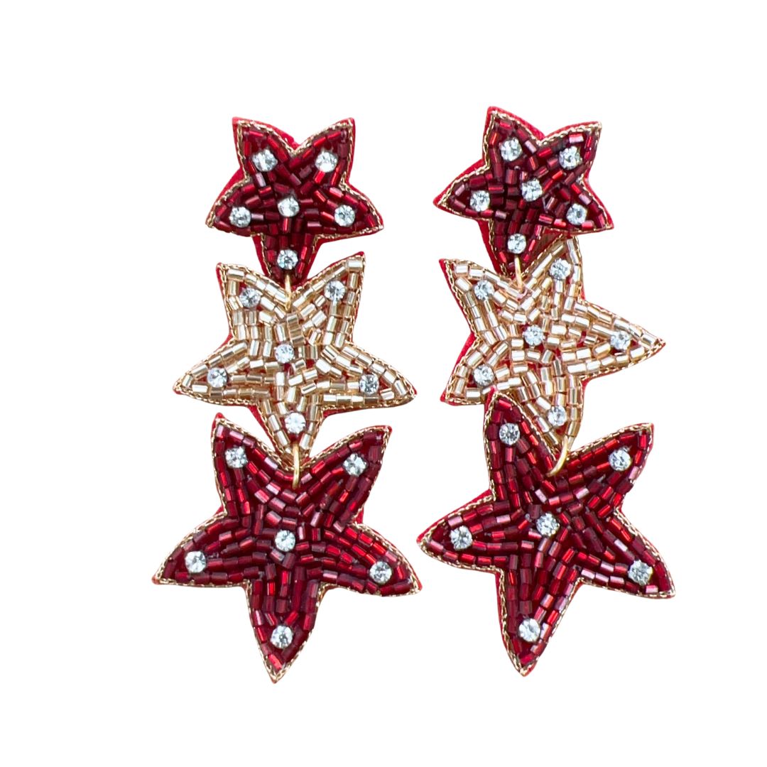 Maroon/Gold Star Earrings S11