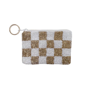 Checkered White/Gold Keychain Pouch