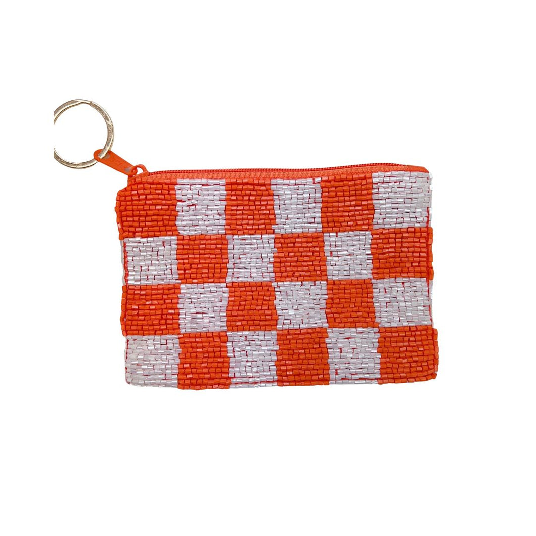 Checkered Orange/White Keychain Pouch
