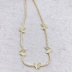 Multi Crystal Butterfly Gold necklace
