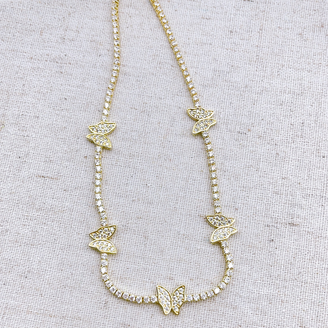 Multi Crystal Butterfly Gold necklace