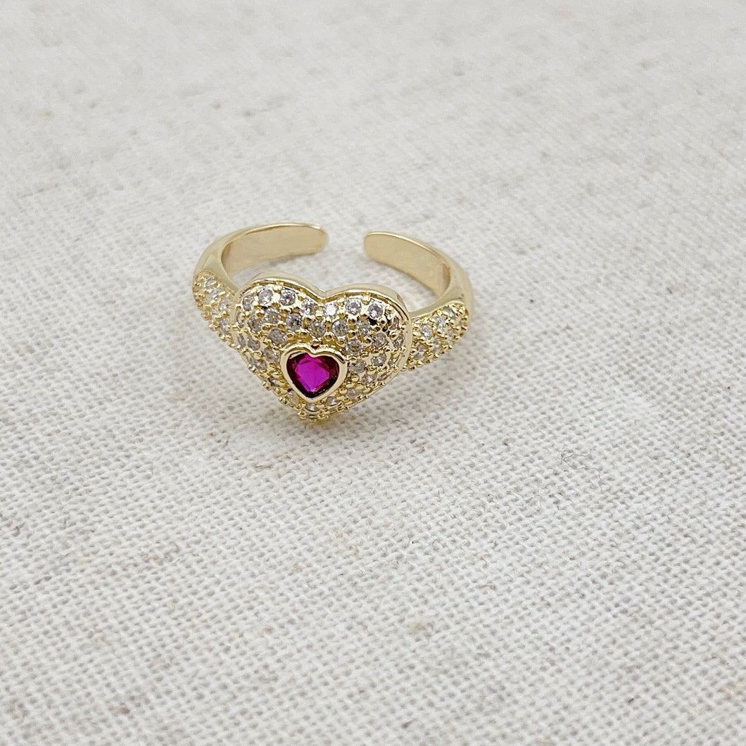 Pink crystal heart ring P9
