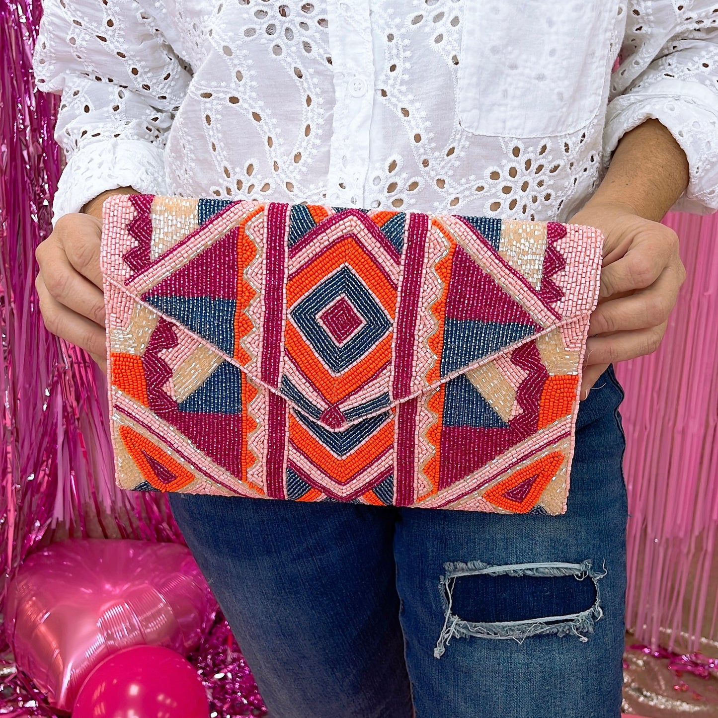 Geo pink clutch