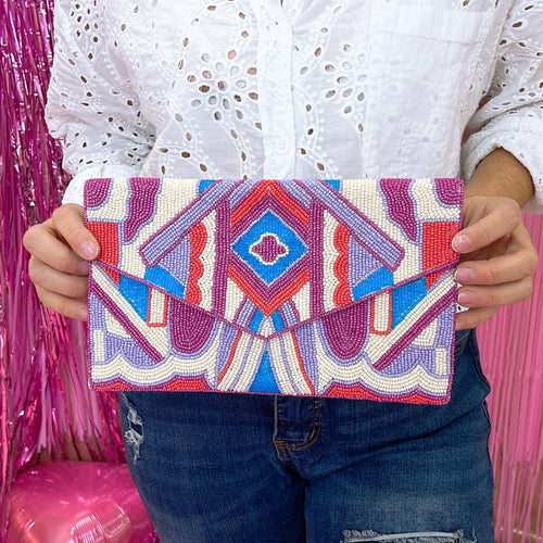 Geo lilac clutch